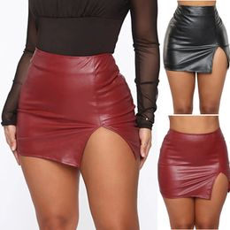 Leather Night Clubwear Skirt Summer Solid Colour PU Zipper Sexy Hip MIni Short Skirts Y2K Faldas Mujer Moda 2023 240419