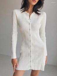 Casual Dresses Autumn White Knit Fashion Single Breasted Mini Dress For Women Black Long Sleeve Elegant Party Lapel A-line Short