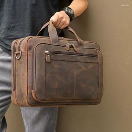 Briefcases Top Qaulity Brand Briefcase Bag For Men Male Business Vintage Designer Handbag Laptop Crazy Horse Leather