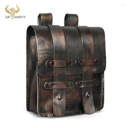 Waist Bags Coffee Thick Original Leather Men Vintage Travel Belt Fanny Bag Pack Design Bum Hip 6.5" Phone Case Pouch Male 1608