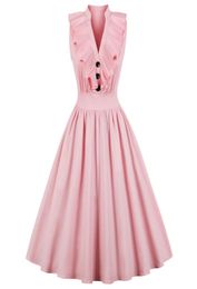 Women Audrey Hepburn 1950s 60s Party Vintage Dress Plus Size 4XL Ruffles Button V Neck High Waist Retro Dress Feminino Vestidos DK7459193