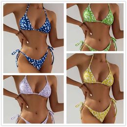 New Women's Split Floral Lace Up Multi-color Sexy Bikini Triangle Wrap Swimsuit