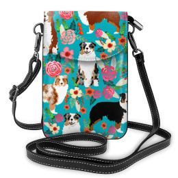 Bags Australian Shepherd Dogs Floral Mini Shoulder Bags Key Money Cell Phone Holder Case Purse Small Wallet Pouches