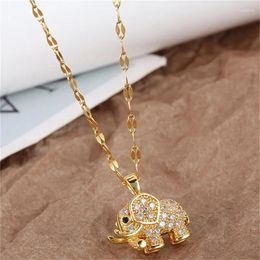 Charms Women's Luxury Cubic Zirconia Elephant Pendant Necklace Stainless Steel Chain Aesthetic Statement Vintage Jewelry For Girls Gift