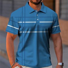 Summer Mens Polo Shirt Gradient Line Short Sleeve Tshirt Casual Daily Lapel Tops Tees Fashion Striped T For Man Clothing 240403