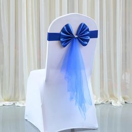 10pcs Chair Sashes Stretch Spandex Bow Knot With Butterfly Organza Ribbon For Wedding Banquet Birthday el Party Decor 240407