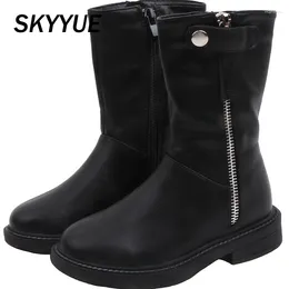 Boots Autumn Kids Knee High Baby Girls Princess Children Leather Shoes Brand Black Sweet Party Soft