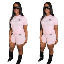 Summer New Womens's Designer Tracksuits T-shirt a maniche corte +pantaloncini a due pezzi Shorts rosa stampato a diamante caldo set casa abiti da esterno per donne