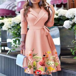 Casual Dresses Gorgeous Spring Dress Printed Mid Waist Large Hem Autumn Wear-resistant Lady For Daily Wear