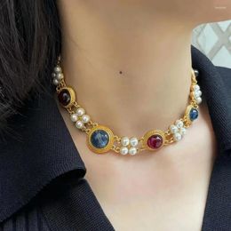 Pendant Necklaces Vintage Court Style Simulated Pearl Choker Necklace For Women Double-layed Glass Beaded Chain Party Wedding Banquet