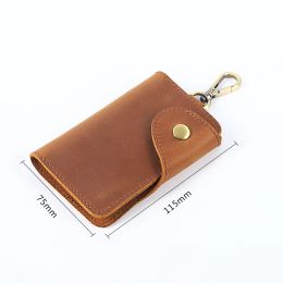 Wallets Handmade Vintage Keychain Wallet Men Key Organizer Cow Leather Car Key Holder Coin Purse Keychain