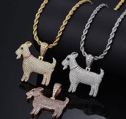 14K Gold Plated Zirconia GOAT Pendant Bling Pendant Necklace Iced Gold Silver Rosegold HipHop Jewellery Mens Women Gifts2944350
