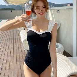 New Korean Version Swimsuit Sexy Slim Fit, Belly Covering, Backless, Fashionable and Minimalist One Piece Swimsuit for Women Bikini