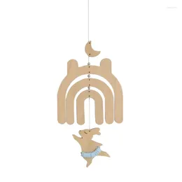 Decorative Figurines Wood Wind-Chime With Delightful- Dancing Bear/ Design Children Room Wall Hanging- Ornament Handmade Pendant G6KA