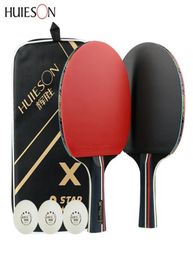 Huieson 2Pcs Upgraded 5 Star Carbon Table Tennis Racket Set Lightweight Powerful Ping Pong Paddle Bat with Good Control T2004107007497