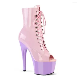 Dance Shoes Fashion Super Heels Pink And Purple 17cm Classic Ankle Boots 7 "open Toe Stiletto