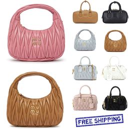 tote bag designer luxury Fashion miui bags Ruched brown black pink women Cowhide large capacity Hobo handheld armpit bag outdoor