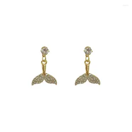 Stud Earrings Animal Mermaid Fish Tail Zircon Lucky Love Heart Mother's Day Woman Girl Wedding Blessing Ear Studs Jewellery