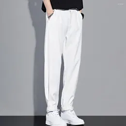 Men's Pants Men Suit Loose Ice Silk Thin Ankle-banded Pockets Elastic Waist Solid Color Gym Traning Business Trousers Ninth Sweatpants