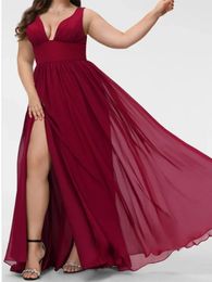 Plus Size Classic Mother of the Bride Dresses ALine Vneck Waistband Chiffon Dress Party Evening Vestidos para mujer 2024 240418