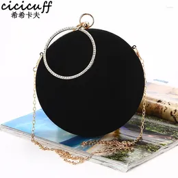 Evening Bags 2024 Handmade Round Circular Shape Clutch Bag Women Soft Velvet Chain Shoulder Messenger Classic Black