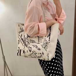 Shoulder Bags White Big Graffiti For Women Fashion Luxury Soft Leather Tote Bag Female Large Capacity Travel Shopper Handbag