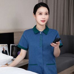 Cleaning Work Clothes Short Sleeve Summer el Cleaner Clothing Aunt Half Service Uniform Women 240418