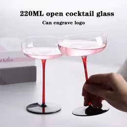 Wine Glasses (Can Engrave Logo) 220ML Red Stem Crystal Glass Goblet Martini Cup For Banquet Dessert Cocktail Champagne