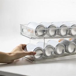 Kitchen Storage Self-rolling Double Layer Stackable 2 Tiers Refrigerator Box Beverage Holder Beer Cola Soda Can Drink Rack