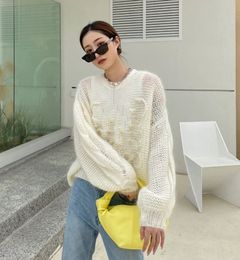 Loewees Anagram Women's Sweaters Korean Fashion Lantern Sleeve Soft Mohair O Neck Sweater Women Autumn And Spring Pullover Long Knit Top 33