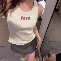 Women's Tanks & Camis Miu 2024 Summer New Heavy Duty Diamond Letter Threaded Knit Vest Sleeveless Slim Female Trend Align Tank Tank Pink Align Tank Top