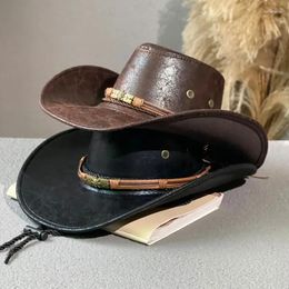 Berets Rivet Decorate Faux Leather Western Cowboy Hat Vintage Gentleman Jazz Dress Hats For Men Cowgirl Caps