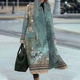 New Autumn 2024 Women's Sleeved Lapel Printed Woolen Long Coat