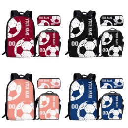 Bags YIKELUO 3PCS Sports Football Printing Youth Largecapacity Notebook Backpack Love Casual Bag Insulation Lunch Bag Customized