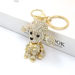 Keychains Crystal Rhinestones Poodle Teddy Dog Key Chain Kawaii Puppy Alloy Keyring Handbag Purse Keys Accessories Fashion Jewellery Gift