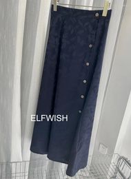 Skirts Silk Jacquard Long Wrap Skirt Front Lined Buttons A-line Elastic Waist Fashion Ruffled Hem Top Sale 2024