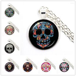 Pendant Necklaces Classic Mexican Sugar Skull Necklace Glass Crystal Skeleton Chain For Women Men Aesthetics Jewelry