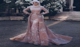 Middle East 2018 Long Sleeve Mermaid Prom Dresses 3DApplique Overskirts Berta Bridal Gowns Luxury Muslim Dress Detachable4087852