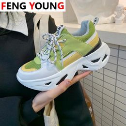 Fitness Shoes Brand Women Designers Fashion Mixed Color Lace Up Casual Woman Platform Sneakers Chunky Basket Female Old Dad 2024