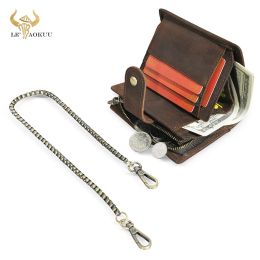 Wallets Hot Sale Thick Crazy Horse Leather Travel Business Organiser Chain RFID Wallet For Men Long Zipper Male Purse Card Holder 1804