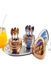 Home Furnishings Trendy mood 6pcs coffee spoon Stainless Steel Egg Tea Spoons Set6616723