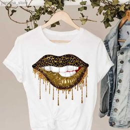 Women's T-Shirt Plus Size Graphic T Womens Short Slve Clothes Ladies Print Clothing Summer Lip Leopard 90s Trend Style Female T-shirts Y240420