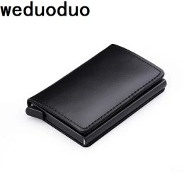 Holders Weduoduo New Men Credit Card Holder Blocking Rfid Mini Wallet Genuine Leather Business Card Holder Automatic Pop Up Card Case