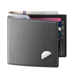 Holders For Airtags Business Genuine Cow Leather Men Thin Wallet RFID Blocking Credit Bank Card Holder with ID Window Male Purse Black