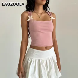 Women's T Shirts Sexy Square Neck Bow Crop Top 2024 Summer Fashion Elegant Sleeveless Vest Tops Tees Y2K