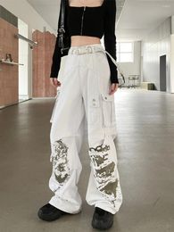 Women's Jeans Women White Graphic Print Baggy Harajuku 90s Aesthetic Oversize Denim Trousers Y2k Jean Pants Vintage 2000s Trashy Clothes