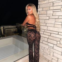 Women's Jumpsuits Sexy Jumpsuit Ladies Romper Push-up Cut Out Lace See-through One-Piece Trousers For Women