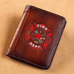 Wallets High Quality Genuine Leather Wallet Firefighter Fire Control Symbol Printing Standard Purse BK097