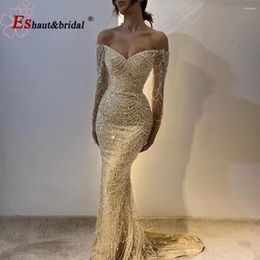 Party Dresses Elegant Dubai Mermaid Evening Dress For Women 2024 Luxury Off The Shoulder Long Sleeves Pearls Formal Prom Wedding Gowns
