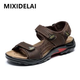 MIXIDELAI Casual Men Genuine Leather Soft Sandals Comfortable Beach Shoes HighQuality Roman Summer Size 3848 240417